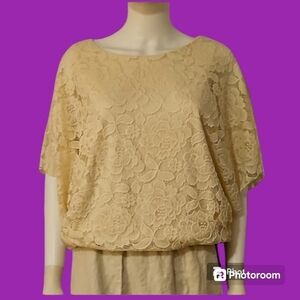 BRITTANY BLACK Ivory Lace Blouson Poncho Style Dolman Sleeve Blouse XL